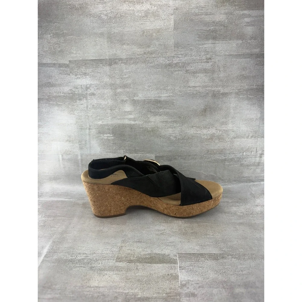 Clarks Collection Black Cork Wedge Sandals Ultimate Comfort Women Size 9.5M